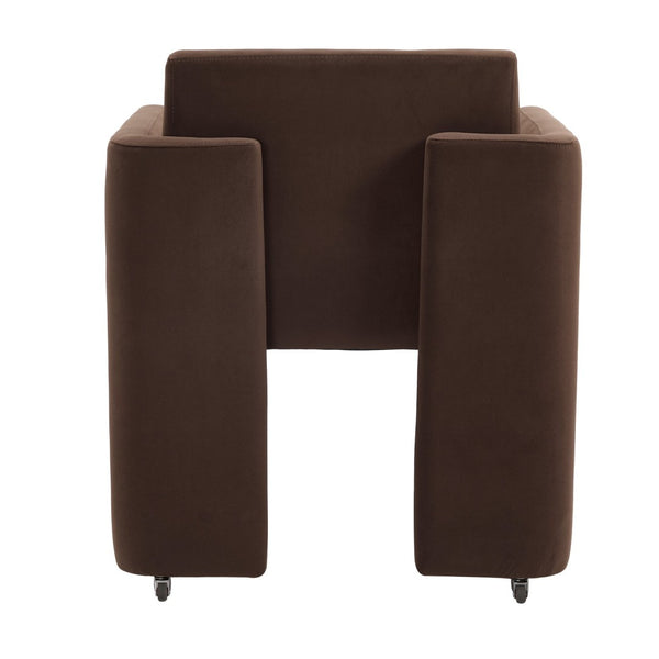 English Elm Modern Barrel Accent Chair Velvet Upholstered Solid Wood Frame Sculptural Dining Seat Chocolate W3244P514499