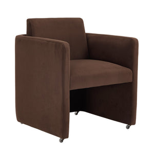 English Elm Modern Barrel Accent Chair Velvet Upholstered Solid Wood Frame Sculptural Dining Seat Chocolate W3244P514499