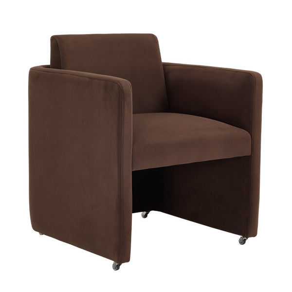 English Elm Modern Barrel Accent Chair Velvet Upholstered Solid Wood Frame Sculptural Dining Seat Chocolate W3244P514499