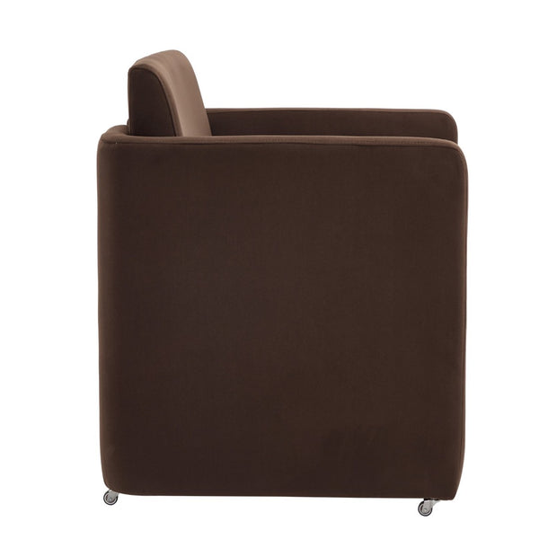 English Elm Modern Barrel Accent Chair Velvet Upholstered Solid Wood Frame Sculptural Dining Seat Chocolate W3244P514499