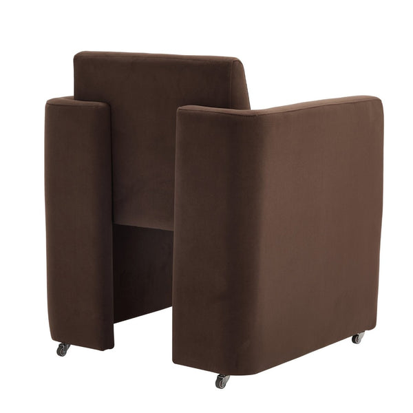 English Elm Modern Barrel Accent Chair Velvet Upholstered Solid Wood Frame Sculptural Dining Seat Chocolate W3244P514499
