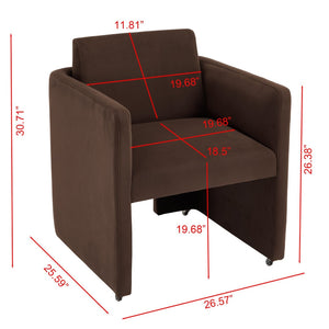 English Elm Modern Barrel Accent Chair Velvet Upholstered Solid Wood Frame Sculptural Dining Seat Chocolate W3244P514499