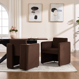 English Elm Modern Barrel Accent Chair Velvet Upholstered Solid Wood Frame Sculptural Dining Seat Chocolate W3244P514499