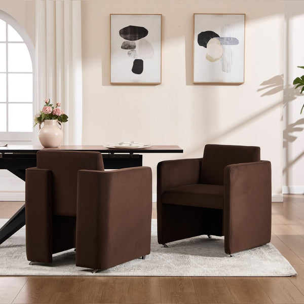 English Elm Modern Barrel Accent Chair Velvet Upholstered Solid Wood Frame Sculptural Dining Seat Chocolate W3244P514499