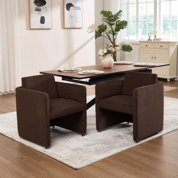 English Elm Modern Barrel Accent Chair Velvet Upholstered Solid Wood Frame Sculptural Dining Seat Chocolate W3244P514499