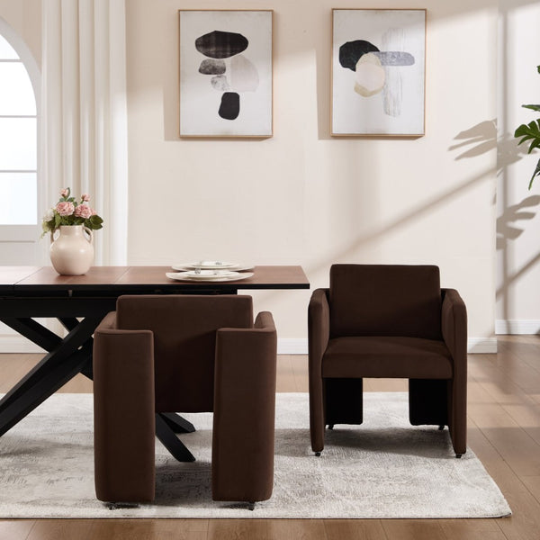 English Elm Modern Barrel Accent Chair Velvet Upholstered Solid Wood Frame Sculptural Dining Seat Chocolate W3244P514499