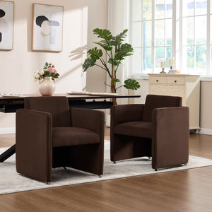 English Elm Modern Barrel Accent Chair Velvet Upholstered Solid Wood Frame Sculptural Dining Seat Chocolate W3244P514499