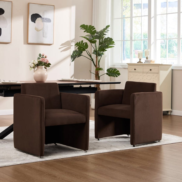 English Elm Modern Barrel Accent Chair Velvet Upholstered Solid Wood Frame Sculptural Dining Seat Chocolate W3244P514499