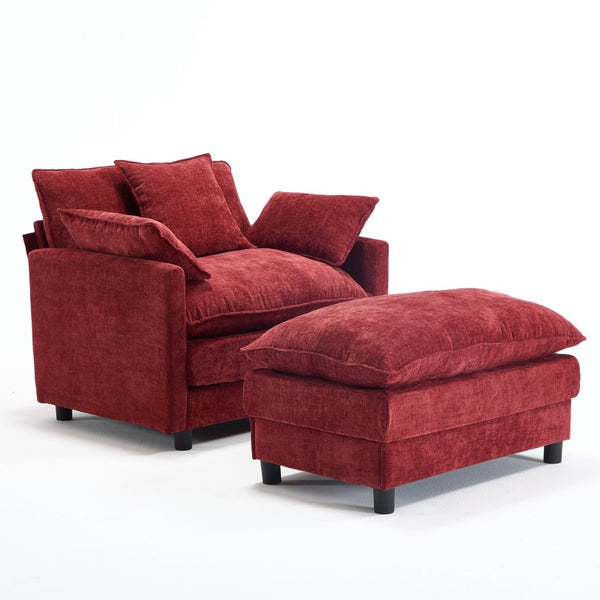 English Elm 39.4" Club Armchair with Ottoman Chenille Upholstered Solid Wood Frame Lounge Seating W3244P518848