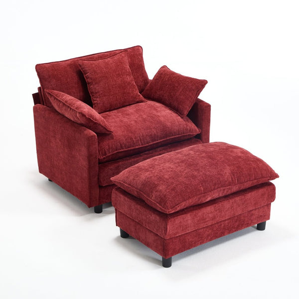 English Elm 39.4" Club Armchair with Ottoman Chenille Upholstered Solid Wood Frame Lounge Seating W3244P518848