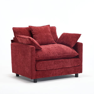 English Elm 39.4" Club Armchair with Ottoman Chenille Upholstered Solid Wood Frame Lounge Seating W3244P518848
