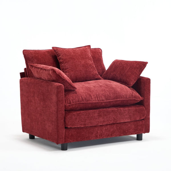 English Elm 39.4" Club Armchair with Ottoman Chenille Upholstered Solid Wood Frame Lounge Seating W3244P518848