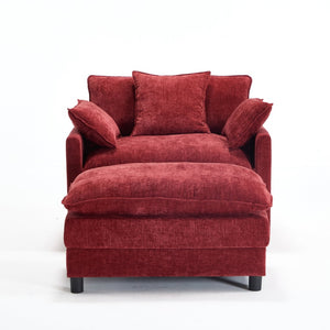 English Elm 39.4" Club Armchair with Ottoman Chenille Upholstered Solid Wood Frame Lounge Seating W3244P518848