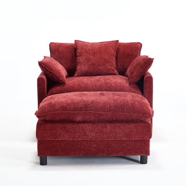 English Elm 39.4" Club Armchair with Ottoman Chenille Upholstered Solid Wood Frame Lounge Seating W3244P518848