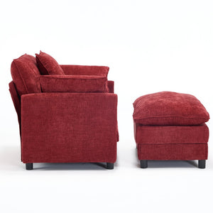 English Elm 39.4" Club Armchair with Ottoman Chenille Upholstered Solid Wood Frame Lounge Seating W3244P518848