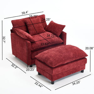 English Elm 39.4" Club Armchair with Ottoman Chenille Upholstered Solid Wood Frame Lounge Seating W3244P518848