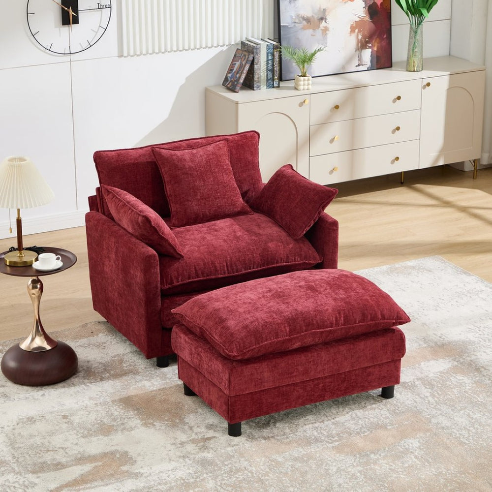 English Elm 39.4" Club Armchair with Ottoman Chenille Upholstered Solid Wood Frame Lounge Seating W3244P518848