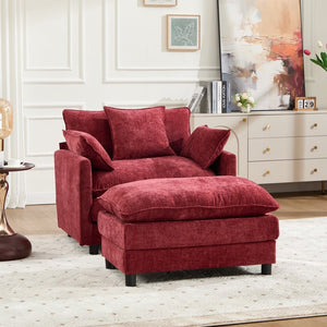 English Elm 39.4" Club Armchair with Ottoman Chenille Upholstered Solid Wood Frame Lounge Seating W3244P518848