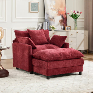 English Elm 39.4" Club Armchair with Ottoman Chenille Upholstered Solid Wood Frame Lounge Seating W3244P518848
