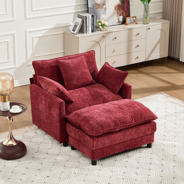 English Elm 39.4" Club Armchair with Ottoman Chenille Upholstered Solid Wood Frame Lounge Seating W3244P518848