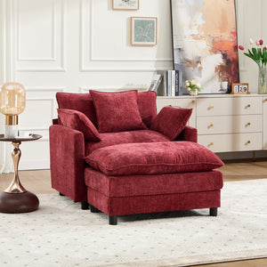English Elm 39.4" Club Armchair with Ottoman Chenille Upholstered Solid Wood Frame Lounge Seating W3244P518848