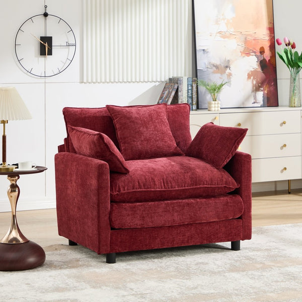 English Elm 39.4" Club Armchair with Ottoman Chenille Upholstered Solid Wood Frame Lounge Seating W3244P518848