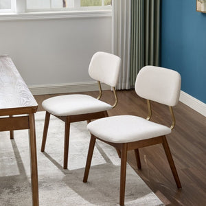 English Elm Wooden Upholstered Dining Chairs Set of 2 with Curved Back for Farmhouse Modern Rooms W3244P547648