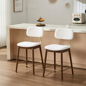 English Elm Wooden Farmhouse Bar Stools Set of 2 Curved Back Upholstered Kitchen Island Seating W3244P547663