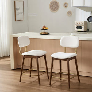 English Elm Wooden Farmhouse Bar Stools Set of 2 Curved Back Upholstered Kitchen Island Seating W3244P547663