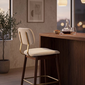 English Elm Wooden Farmhouse Bar Stools Set of 2 Curved Back Upholstered Kitchen Island Seating W3244P547663
