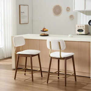 English Elm Wooden Farmhouse Bar Stools Set of 2 Curved Back Upholstered Kitchen Island Seating W3244P547663