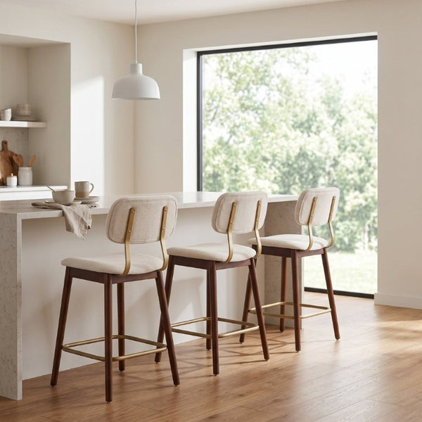 English Elm Wooden Farmhouse Bar Stools Set of 2 Curved Back Upholstered Kitchen Island Seating W3244P547663
