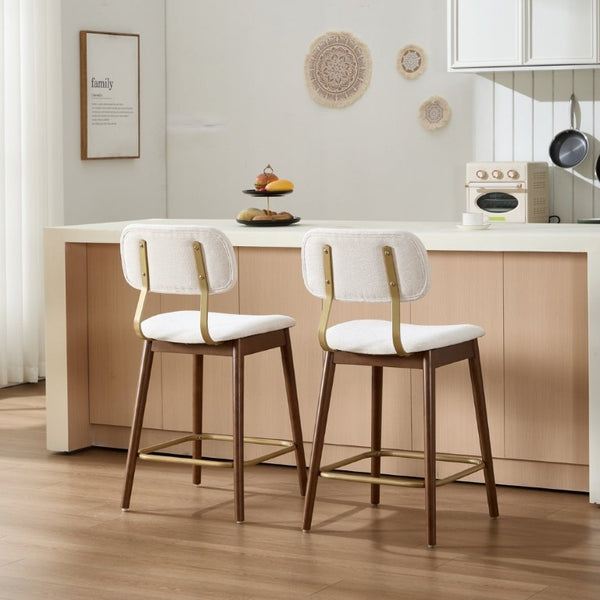 English Elm Wooden Farmhouse Bar Stools Set of 2 Curved Back Upholstered Kitchen Island Seating W3244P547663