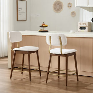 English Elm Wooden Farmhouse Bar Stools Set of 2 Curved Back Upholstered Kitchen Island Seating W3244P547663