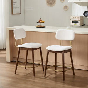 English Elm Wooden Farmhouse Bar Stools Set of 2 Curved Back Upholstered Kitchen Island Seating W3244P547663