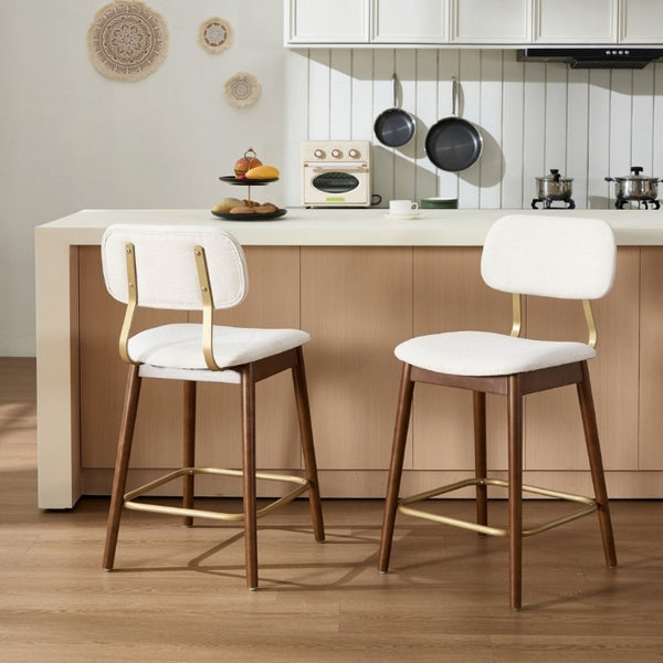 English Elm Wooden Farmhouse Bar Stools Set of 2 Curved Back Upholstered Kitchen Island Seating W3244P547663