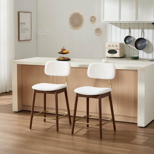 English Elm Wooden Farmhouse Bar Stools Set of 2 Curved Back Upholstered Kitchen Island Seating W3244P547663