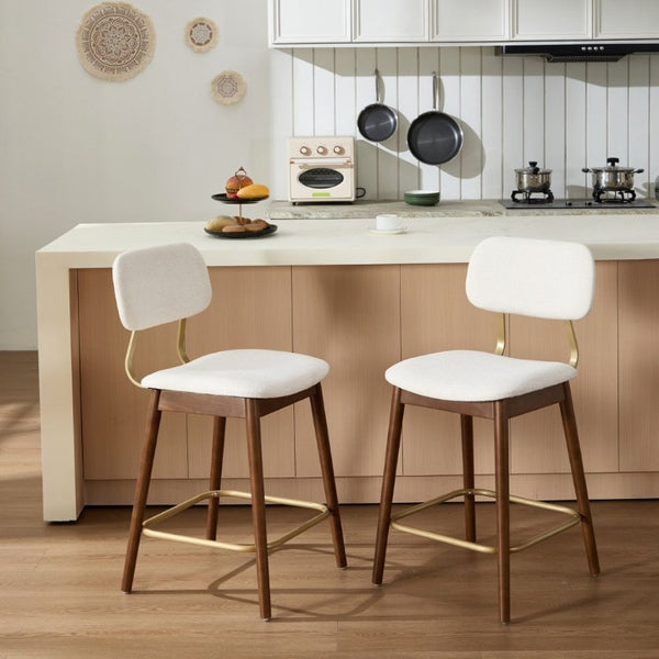 English Elm Wooden Farmhouse Bar Stools Set of 2 Curved Back Upholstered Kitchen Island Seating W3244P547663