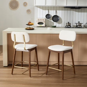 English Elm Wooden Farmhouse Bar Stools Set of 2 Curved Back Upholstered Kitchen Island Seating W3244P547663
