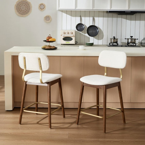 English Elm Wooden Farmhouse Bar Stools Set of 2 Curved Back Upholstered Kitchen Island Seating W3244P547663