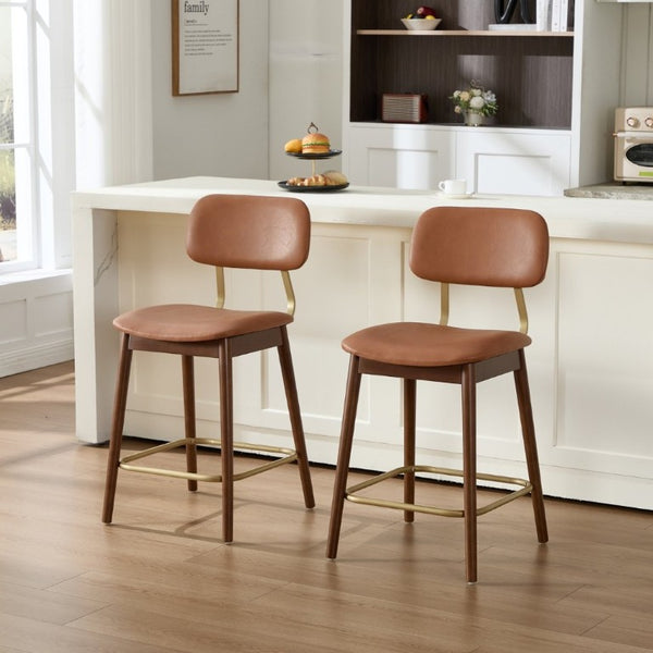 English Elm Wooden Solid Frame Vinyl Upholstered Bar Height Chairs Farmhouse Kitchen Island Set of 2 W3244P547664