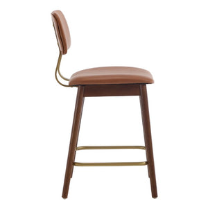 English Elm Wooden Solid Frame Vinyl Upholstered Bar Height Chairs Farmhouse Kitchen Island Set of 2 W3244P547664