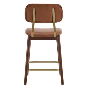 English Elm Wooden Solid Frame Vinyl Upholstered Bar Height Chairs Farmhouse Kitchen Island Set of 2 W3244P547664