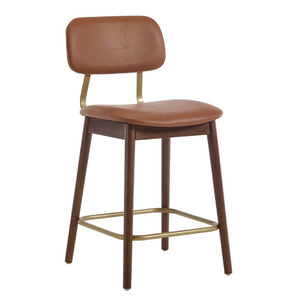 English Elm Wooden Solid Frame Vinyl Upholstered Bar Height Chairs Farmhouse Kitchen Island Set of 2 W3244P547664