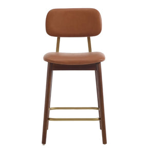 English Elm Wooden Solid Frame Vinyl Upholstered Bar Height Chairs Farmhouse Kitchen Island Set of 2 W3244P547664