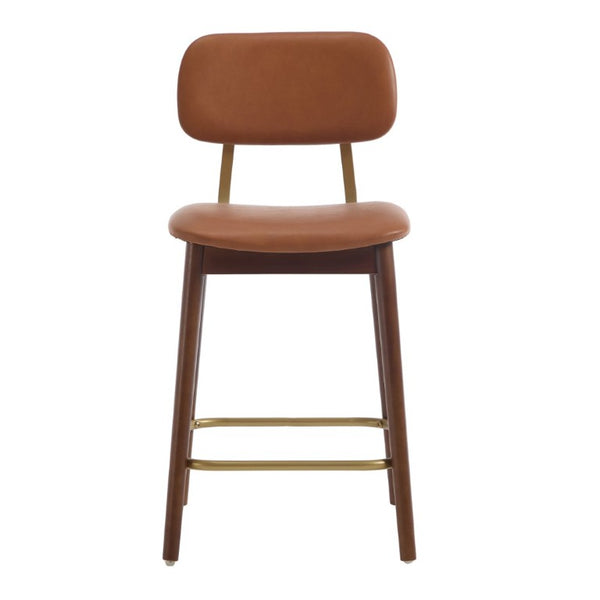 English Elm Wooden Solid Frame Vinyl Upholstered Bar Height Chairs Farmhouse Kitchen Island Set of 2 W3244P547664