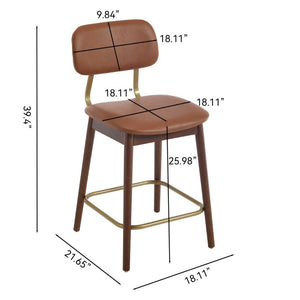 English Elm Wooden Solid Frame Vinyl Upholstered Bar Height Chairs Farmhouse Kitchen Island Set of 2 W3244P547664