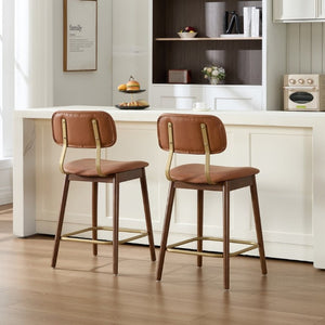 English Elm Wooden Solid Frame Vinyl Upholstered Bar Height Chairs Farmhouse Kitchen Island Set of 2 W3244P547664