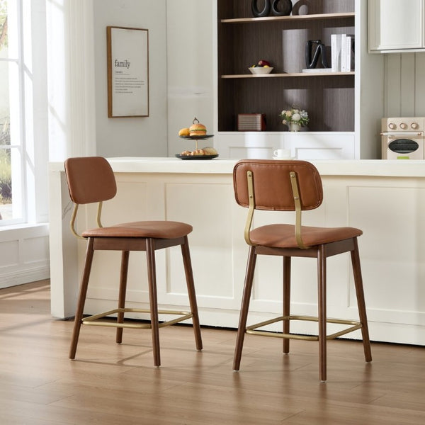 English Elm Wooden Solid Frame Vinyl Upholstered Bar Height Chairs Farmhouse Kitchen Island Set of 2 W3244P547664