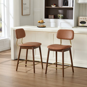English Elm Wooden Solid Frame Vinyl Upholstered Bar Height Chairs Farmhouse Kitchen Island Set of 2 W3244P547664